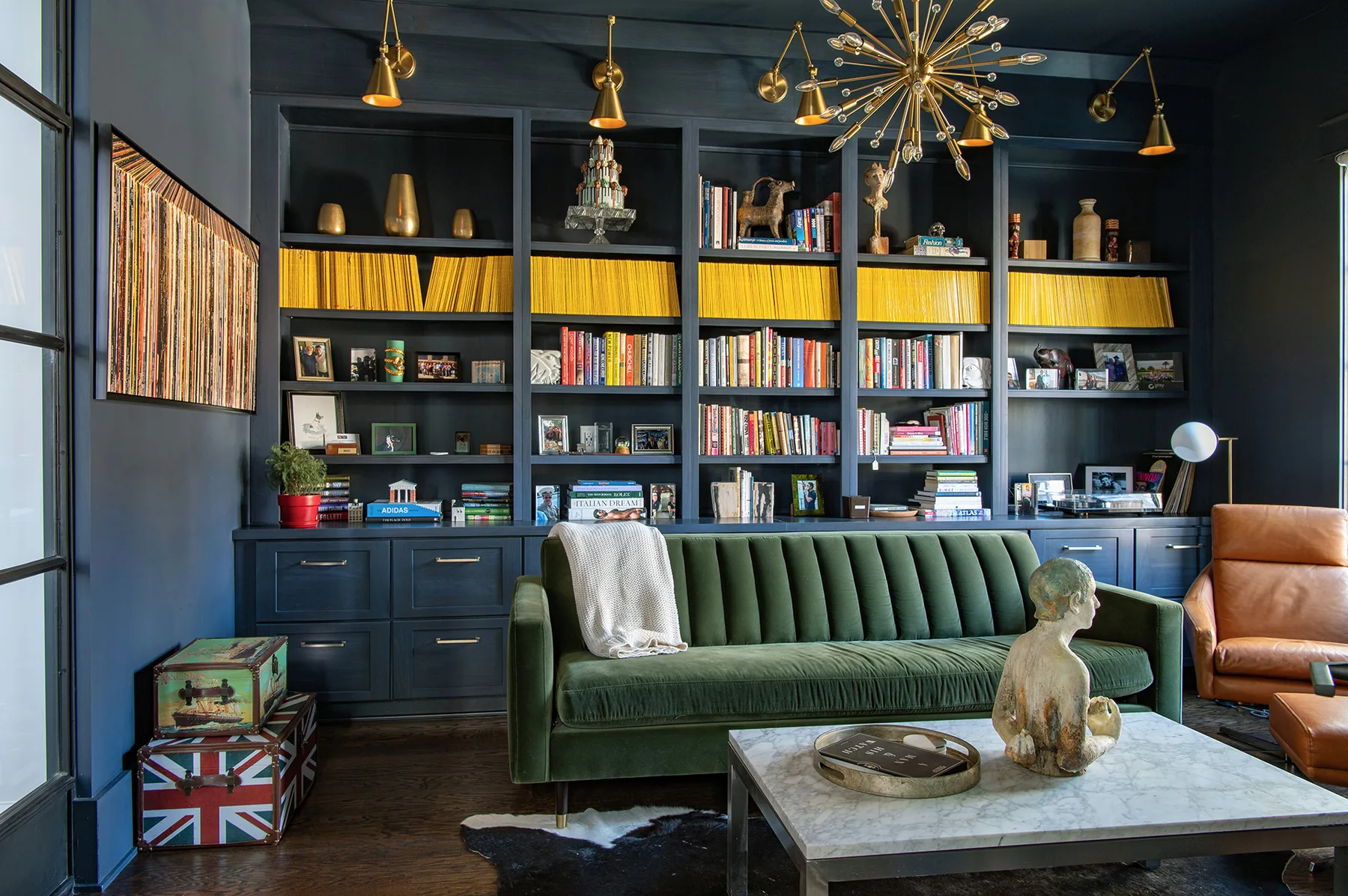 Dark built-in library cabinetry from Aspect Cabinetry