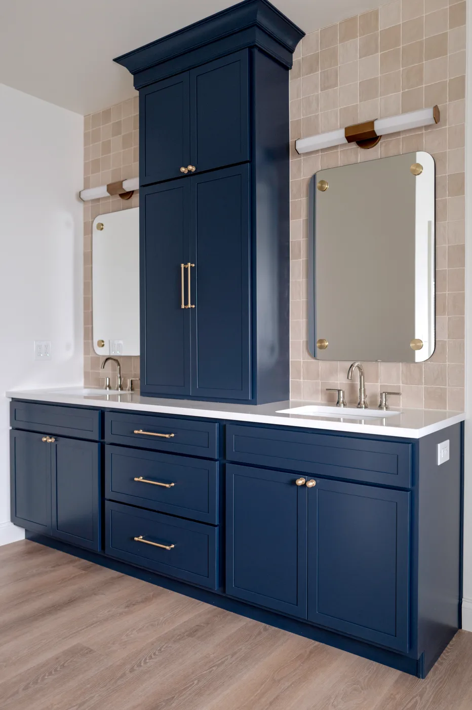 Deep blue bathroom vanity cabinetry from Shiloh Cabinetry