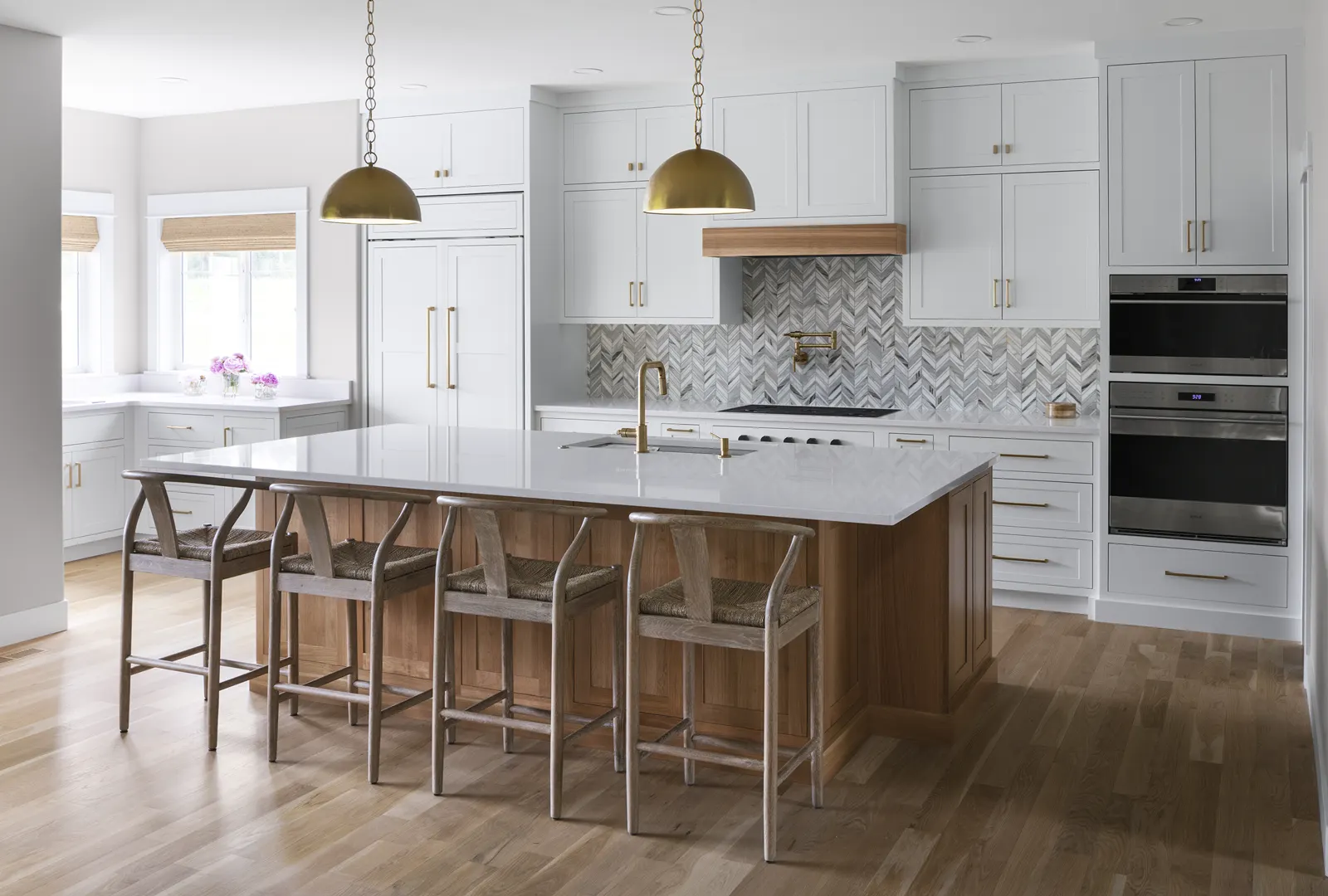 W.W. Wood Products white kitchen with wood island